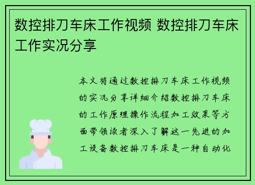 数控排刀车床工作视频 数控排刀车床工作实况分享