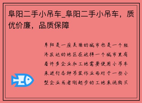 阜阳二手小吊车_阜阳二手小吊车，质优价廉，品质保障